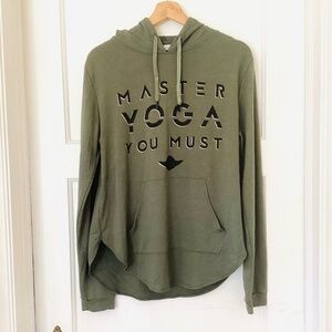 Master Yoga You Must YODA Star Wars Hoodie Shirt Olive Racer Back Womens size L